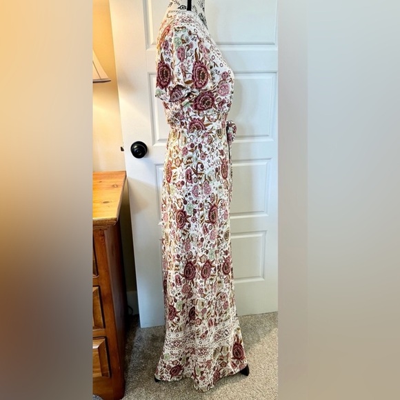 ECOWISH Wrap V Neck High Split Maxi Floral Boho Feminine Dress Women’s Small - Picture 8 of 15